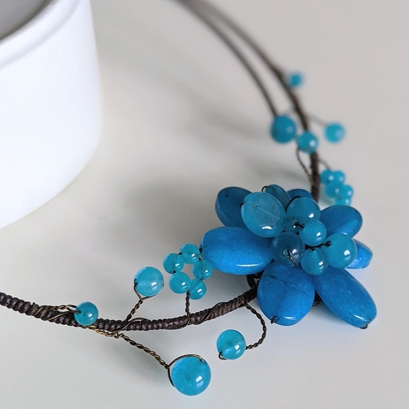 Turquoise Flower Choker Necklace For Women - Picture 6 of 11